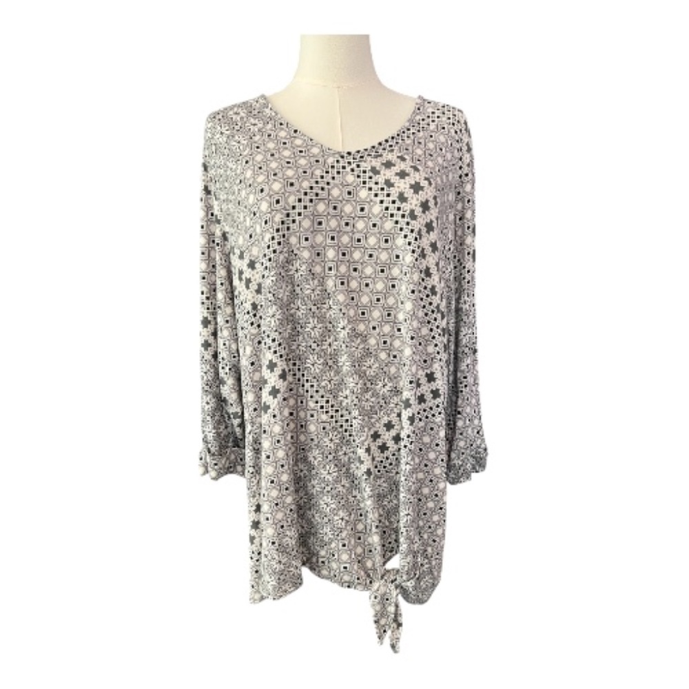 🆕 👚 NWOT CROFT & BARROW Women’s Geometric Floral 3/4 Sleeve Blouse | Size 1X